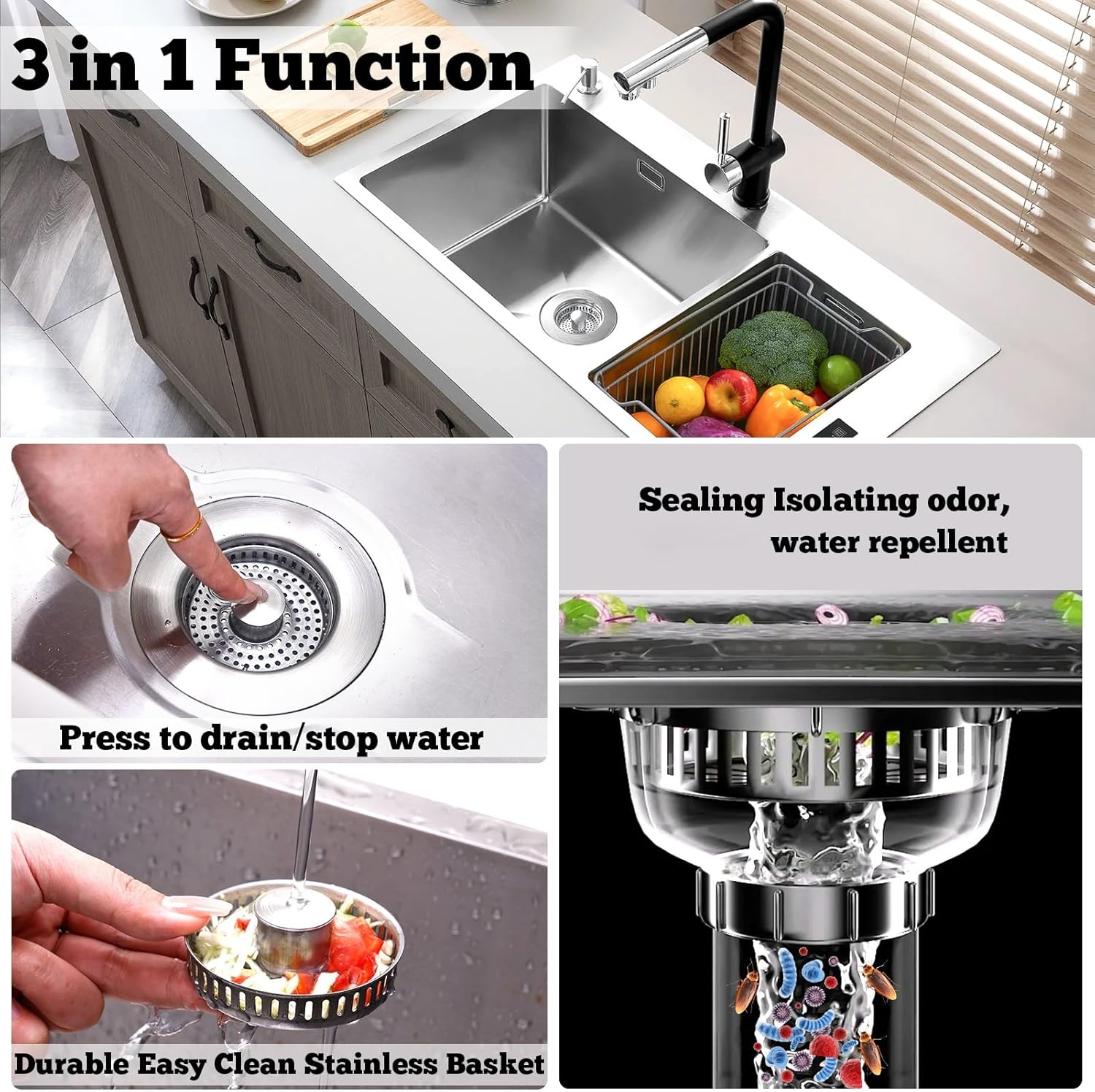 Upgraded 3 in 1 Kitchen Sink D – Sink Drain Strainer recenzja i cena